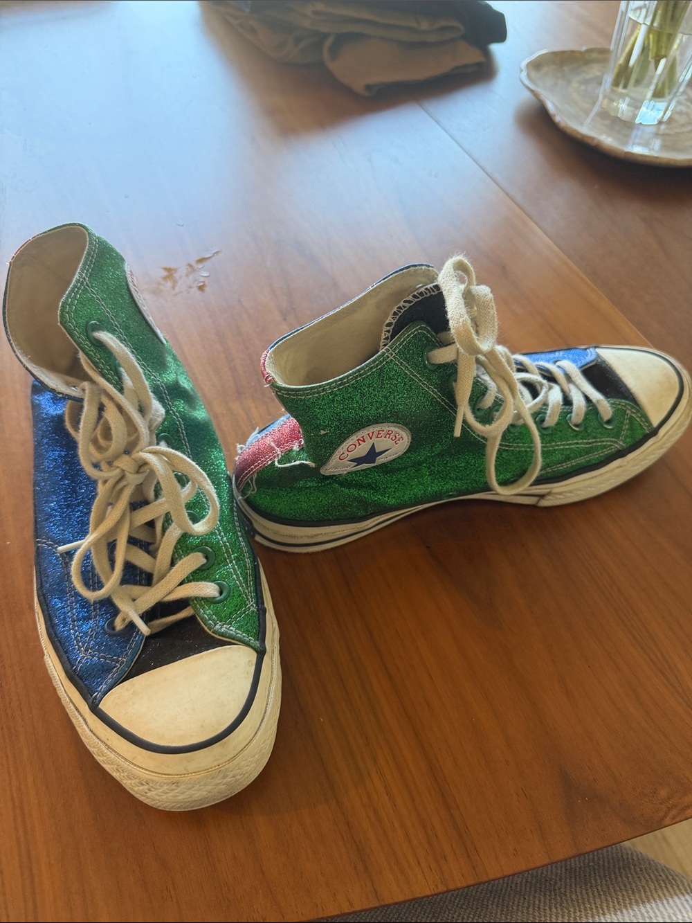 Converse Glitter High Top Sneakers in Green and White - JW Anderson Collab